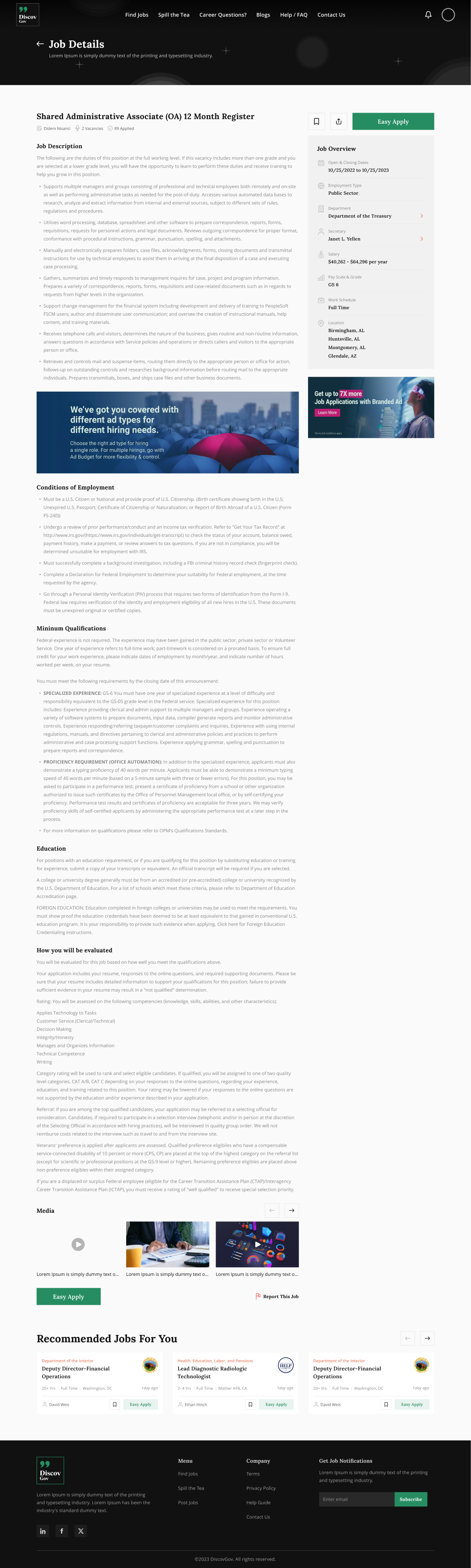 Discovgov job detail and Easy Apply screenshot