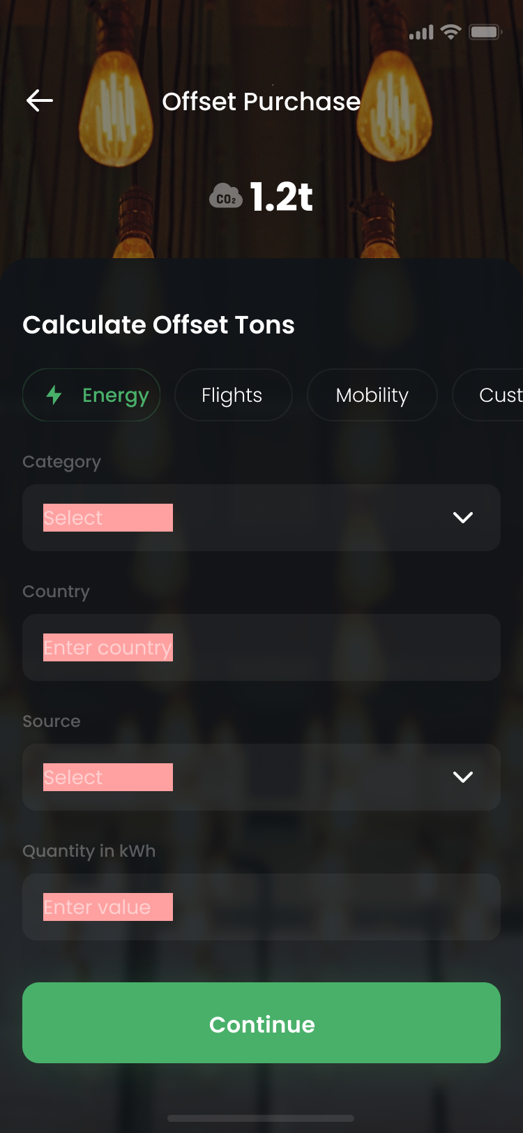 Step 2: pick a category to calculate offset tons