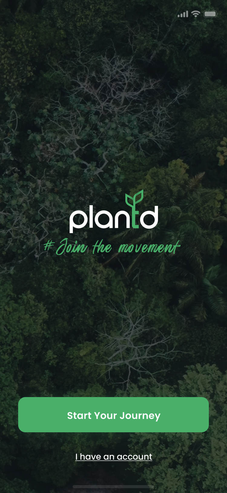 plantd splash screen with Start Your Journey call to action